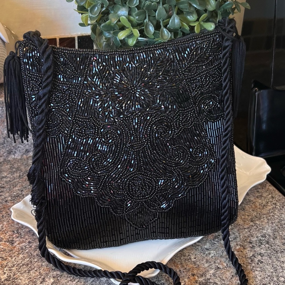 Inge Christopher for indolink Sequin Beaded Clutch Black Good Condition